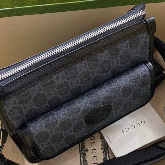 GUCCI GG leather and canvas messenger bag crossbody shoulder bag - Picture 3 of 6